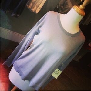 Margaret O’Leary V-neck tunic style knit sweater, Size XS, Light Grey, Silk